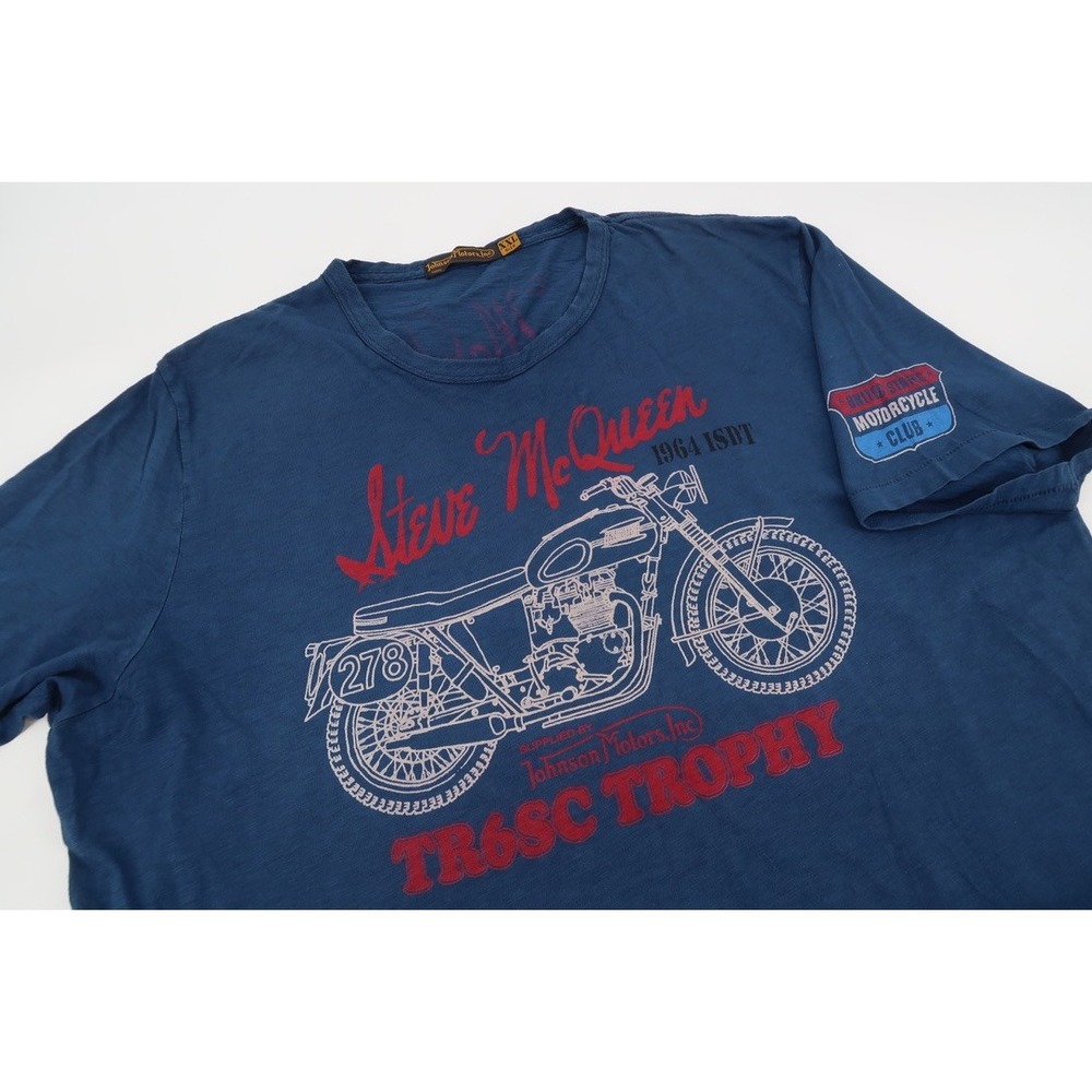 Johnson Motors Steve McQueen T-Shirt Mens XXL Blue TR6SC Trophy 1964 ISDT